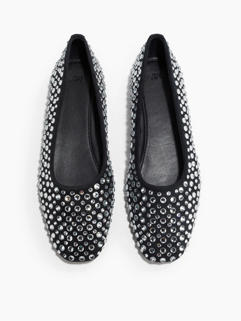 H&M Embellished Black Crystal Ballet Flats - Rhinestones
